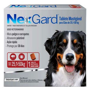 Antipulgas e Carrapatos Merial NexGard 136 mg para Cães de 25,1 a 50 Kg