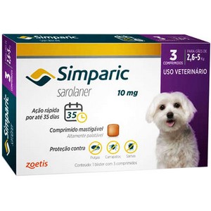 Antipulgas Zoetis Simparic 10 mg para Cães 2,6 a 5 Kg
